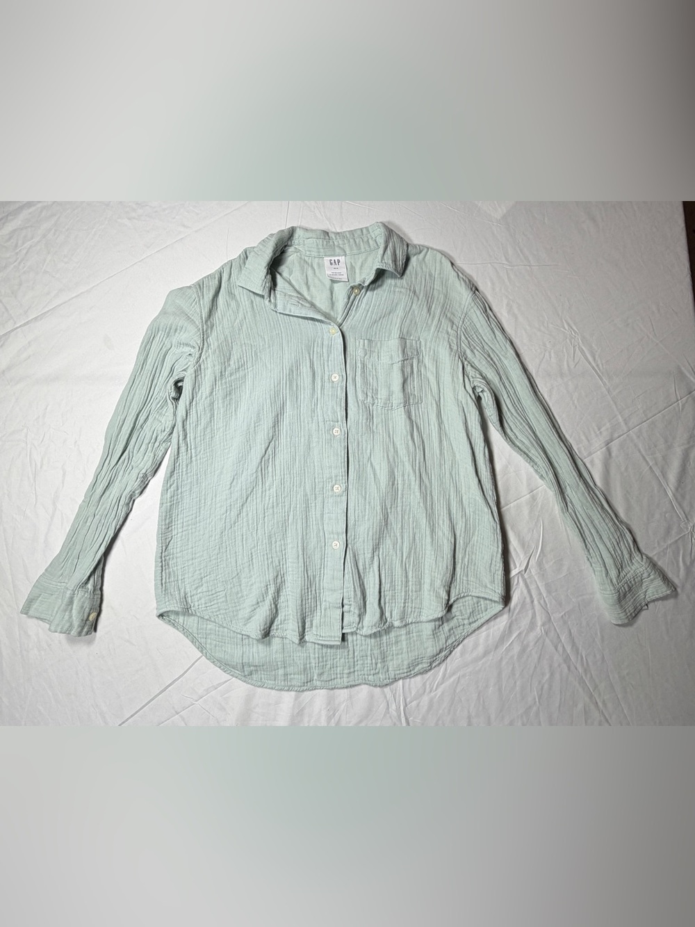 GAP Pale Mint Button-Down Gauze Shirt